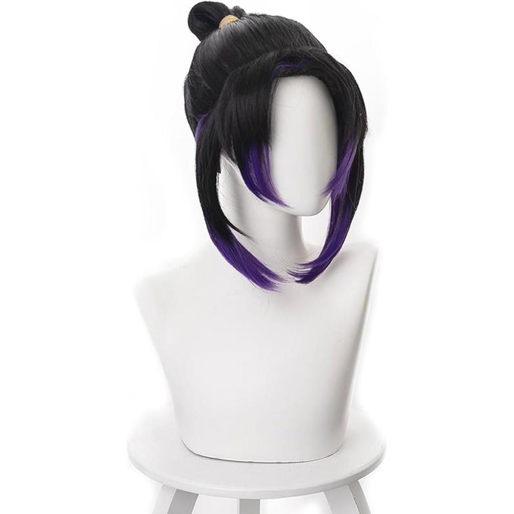 Cosplay Wig, Purple, Short, Anime Style, Full Wig with Decorations, Heat-Resistant Wig, Cosplay Accessories, Wig Net Included, Perfect for Comic