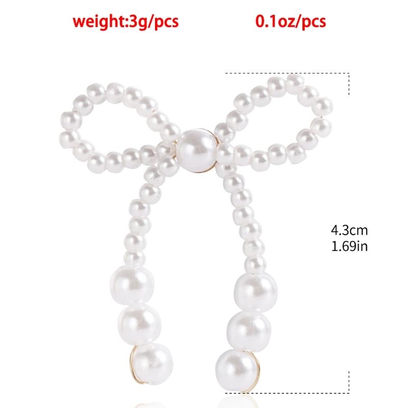 Fashionable Bow Shaped Ear Pendant Vintage Bowknot Earrings Simple Imitation Pearls Eardrop Jewelry for Women Girls