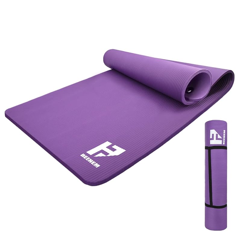 

BEEHEM NBR Yoga Mat, Gym Exercise Mat, Extra Thick Cushion with Hook Holes, Shock Absorption, Soundproofing, Wipe with Water, Extra Large, 1.5cm Thick