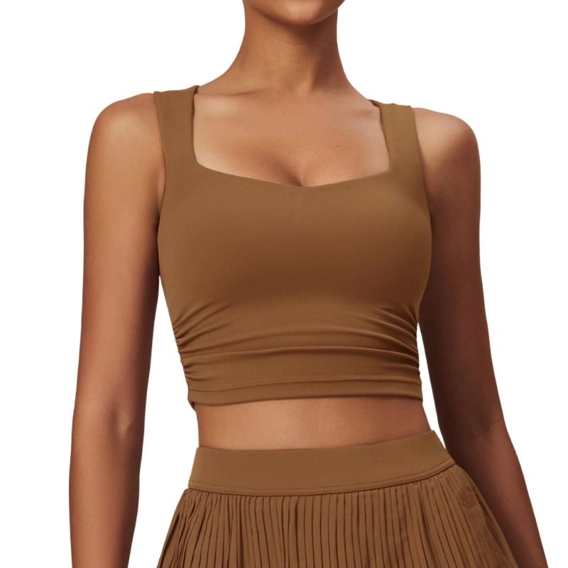 Longline Sports Bras for Women Square Neck Workout Tank Tops with Built In Bra Yoga Padded Crop Top Yoga Clothing Gifts