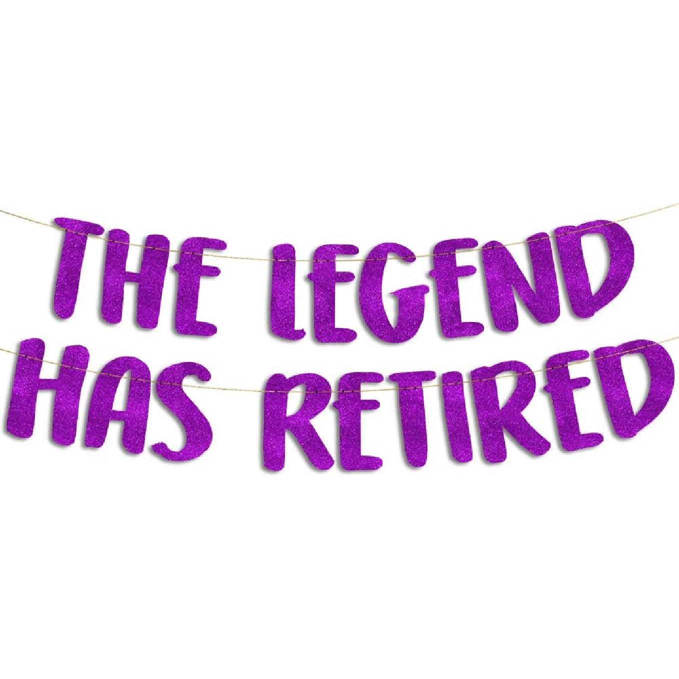 The Legend Has Retired Gold Glitter Banner - Retirement Party Decorations, Supplies and Gifts фиолетовый
