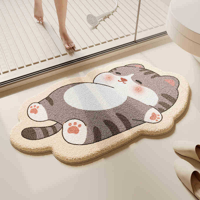 Cartoon Animal Bathroom Floor Mat, Shower Room, Non-Slip And Easy To Take Care Of, Imitation Cashmere Foot Mat, Household Dirt-Resistant And