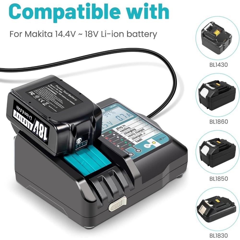 DC18RF Li-ion Super Fast Charger for 14.4V-18V Lithium Battery BL1860B,BL1830,,BL1415,BL1440 with LED Screen, USB Port