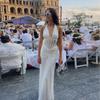 European Style 2026 Elegant Sexy Halter Pleated Hollow Backless Evening Gown Skirt