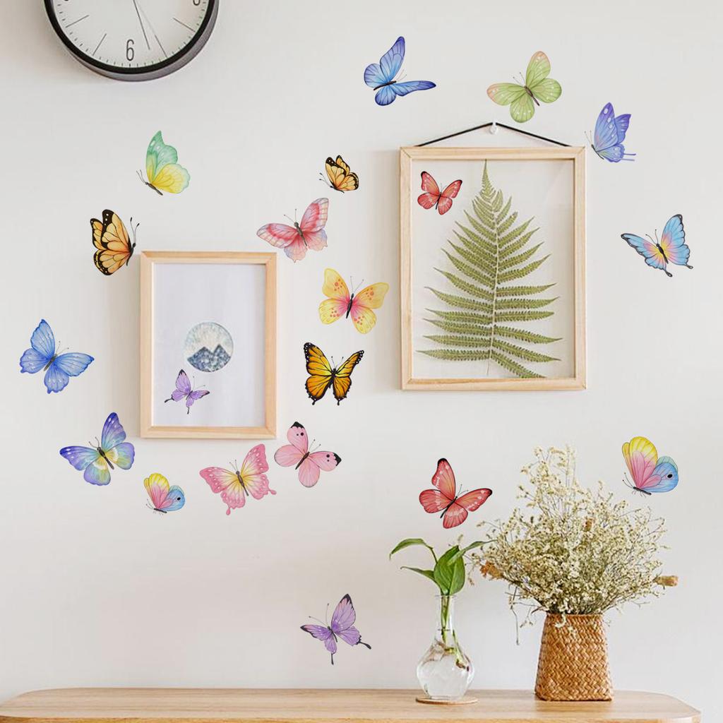Watercolor Butterfly Wall Sticker Living Room Bedroom Background Decor Wallpaper For Home Decoration Self-adhesive DIY Decals