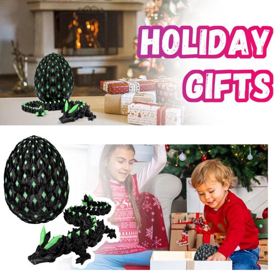 3D Printed Dragon Egg Figurine Movable Joints Luminous Loong Figure Fidget Toy Dragon Egg with Articulated Dragon Inside Decoration Ornament