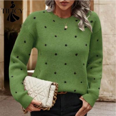 Women's Fashion Casual Fall Winter Polka Dot Print Long Sleeve O-Neck Sweaters