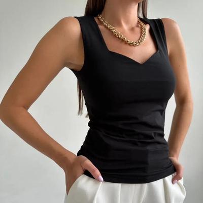 Damen Sommer Mode Einfarbig Enganliegende Kurzarm Top Ärmellos Weite Ärmel Pullover Tank Top