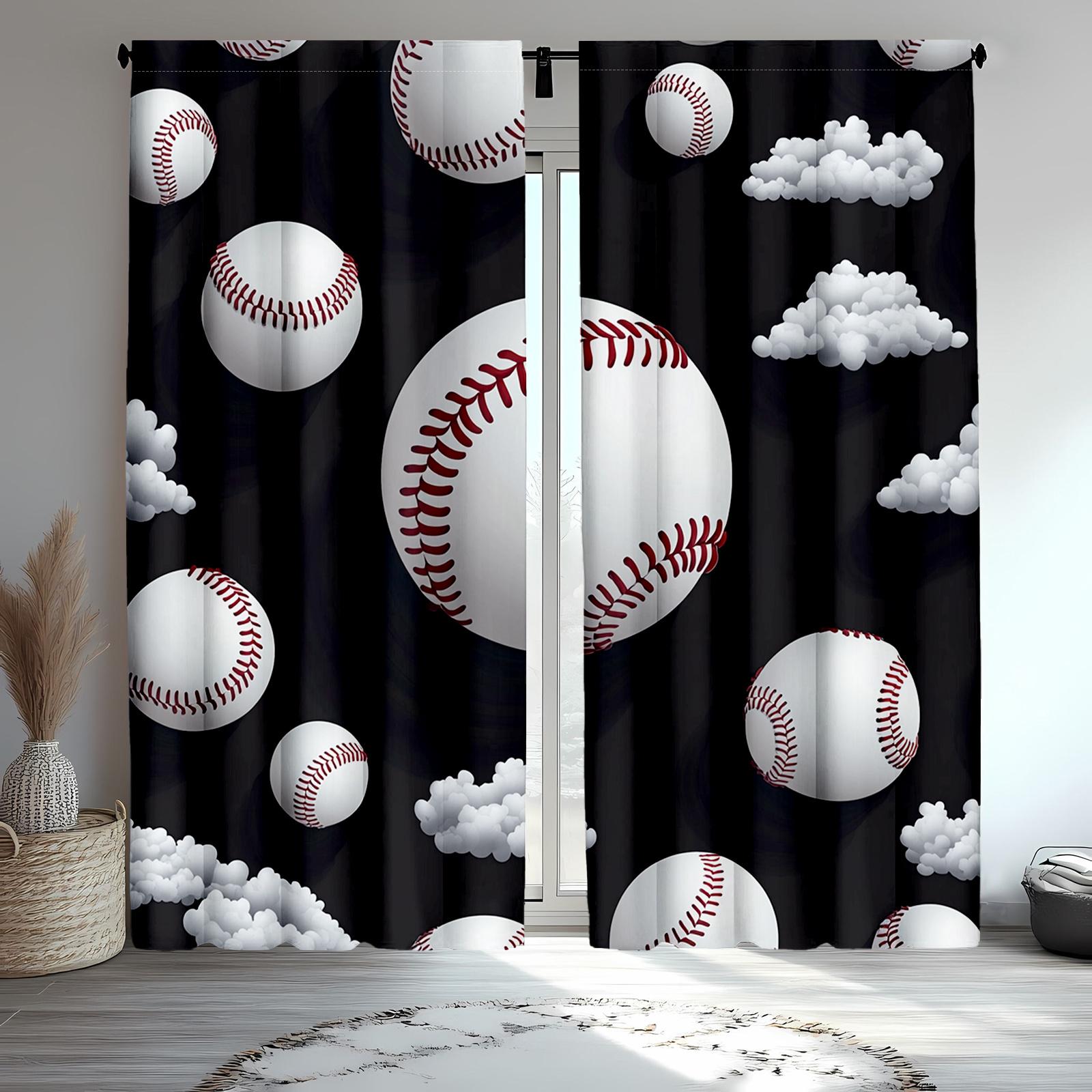 

2Pcs Classic Baseball Ball Polyester Curtains, Sports Themed Drapes In White, Gray, And Red For Game Rooms, Home Decor 53x116cm 2pc21x46in&Without mount