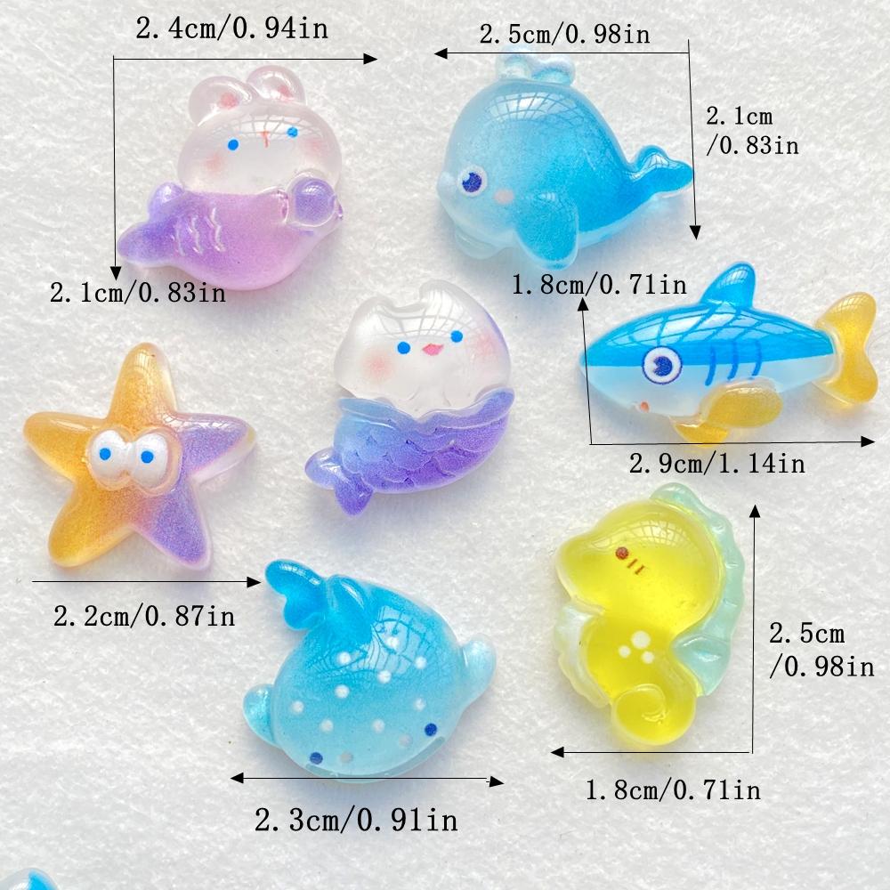 10Pcs Cute Resin Cartoon Shark, Whale, Sea Star Ocean Series Flat Back Cabochons Scrapbooking DIY Jewelry Craft Decoration