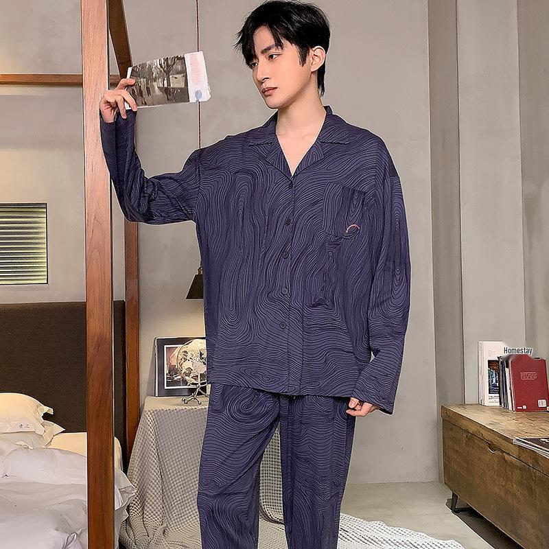 Men's Cotton Pajama Set - Long Sleeve & Pants, Spring To Winter, Casual Outdoor Wear, Plus Size Available