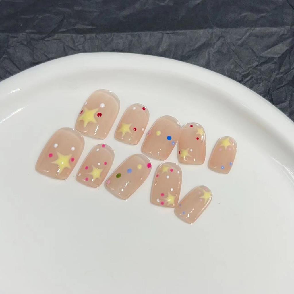 Wearing Nail Pure Handmade Nail Art Finished Fake Nail Patch Dopamine Cartoon Toffee Star Nail Art