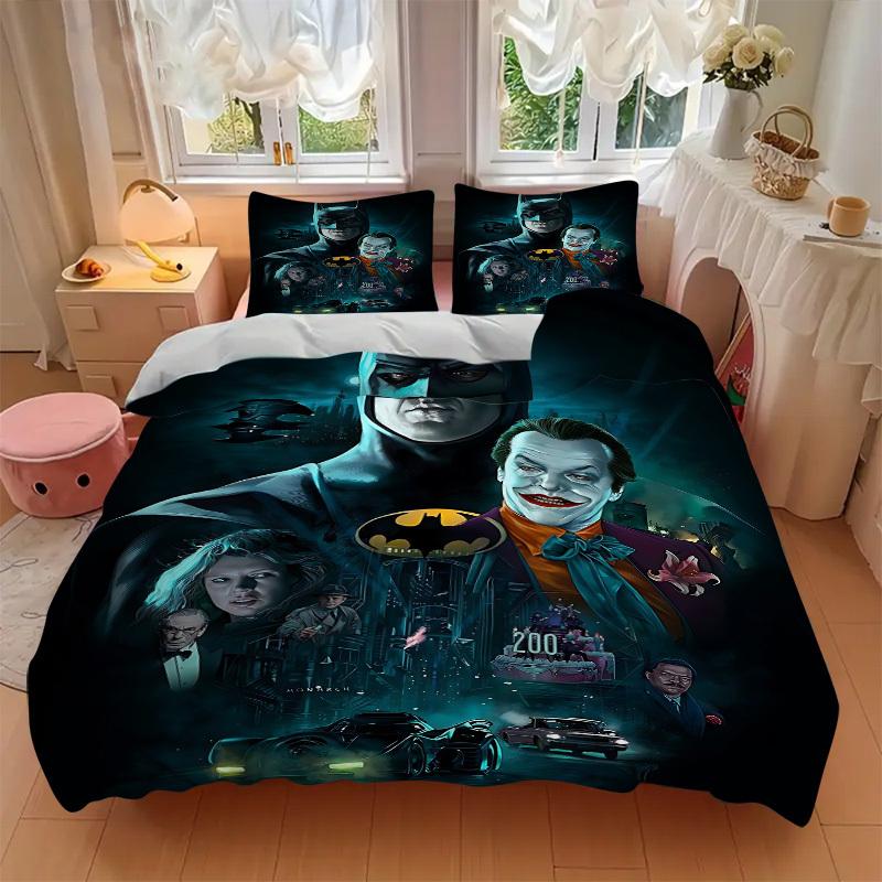 3pcs Batman Joker Bedding Set, Soft Polyester Duvet Cover and Pillowcases Machine Washable Seasons All Suitable 98