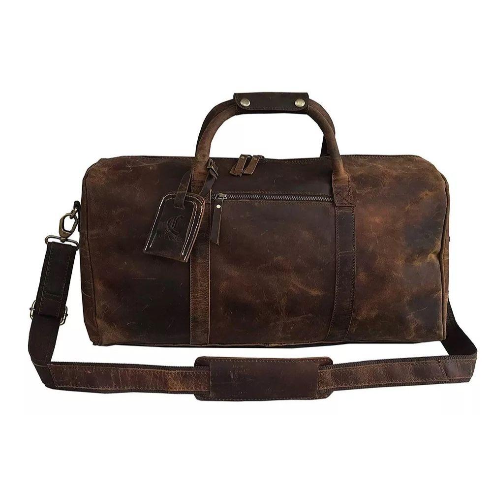 Men duffel Buffalo Vintage Handmade Leather Overnight Duffel Bag - Natural Brown