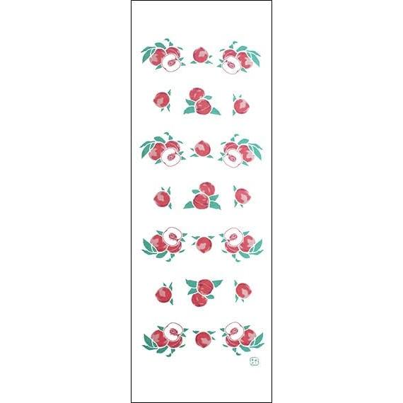 Sen no Anbo Tenugui Towel - Peach Fruit, White, Hand-dyed, 100% Cotton, Tokuoka Fabric, Made in Japan, 35cm x 100cm - Symbol of Longevity and