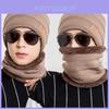 Conjunto de Gorro de Inverno Tricotado e Cachecol com Forro de Fleece para Adultos e Crianças