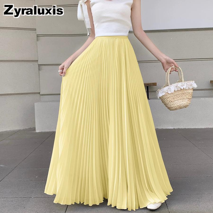 Gentle Breeze Maxi Chiffon Midi A-Line Skirt for Women Summer New Arrivals Casual Over-the-Knee Ruffles Dress