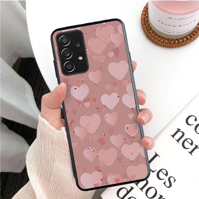 Rose Gold Pink Heart Love Butterfly Phone Case for Samsung Galaxy A13 A22 A12 A32 A71 A11 A21S A33 A52 A72 A51 A50 A70 A31 M31