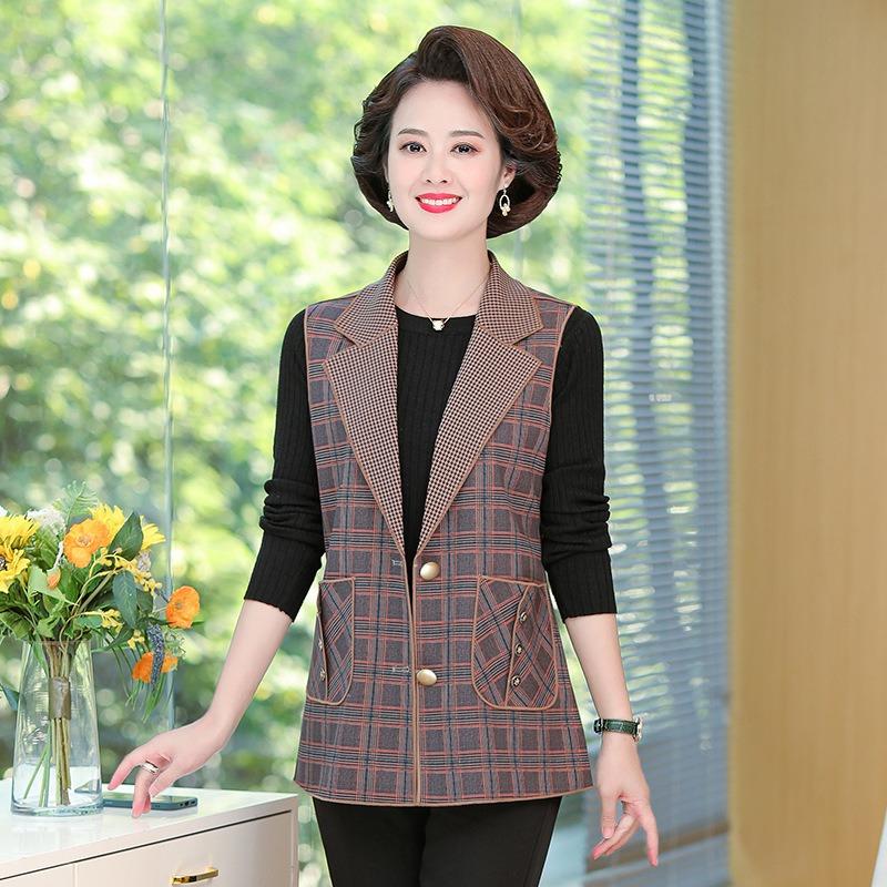 

Новый короткий жилет с лацканами, тонкое осеннее пальто, женский клетчатый жилет, кардиган 5XL