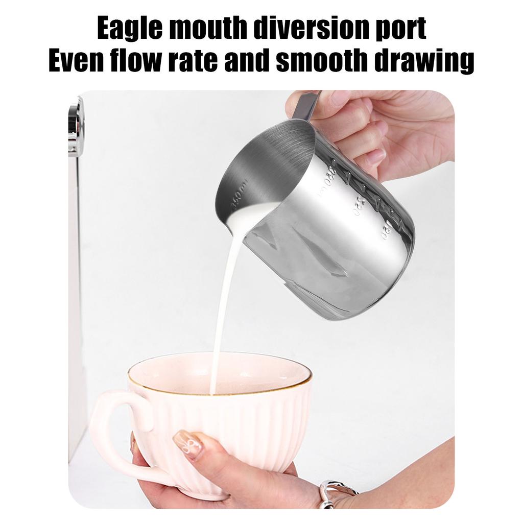 3pcs Coffee Tool Set 12oz 350ml Stainless Steel Milk Frothing Pitcher with Scale 51mm Flat Base Tamper with Wood Handle