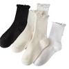 Lace-Edged Mid-Calf Socks: Four-Season Japanese-Style Solid Color Pile and Knee-High.