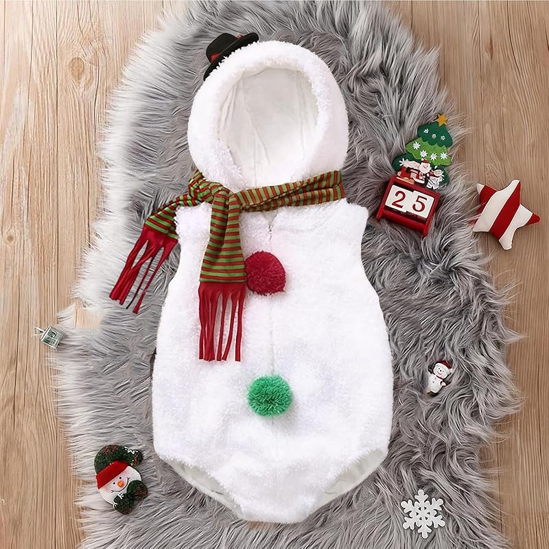 Stabbon Baby Snowman Costume, Hooded Romper for Boys, Perfect for Winter, Open-Front Jumpsuit, Cute and Soft Coverall, Perfect for New Year's