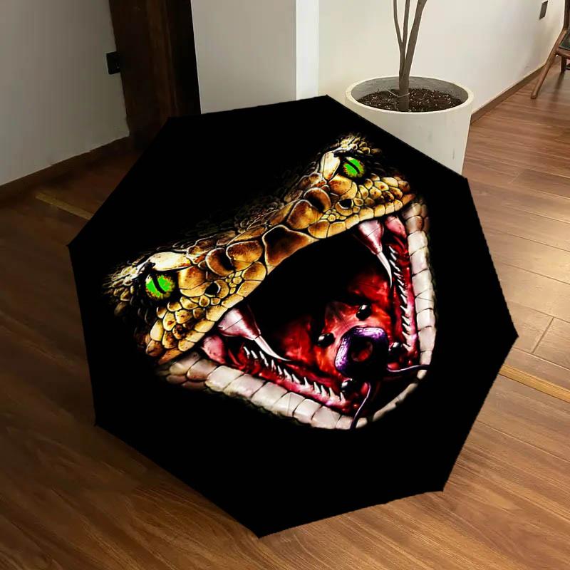 

Rattlesnake Head with Fangs Automatic Opening Folding Umbrella - Portable 3-Fold Design, 8-Bone Iron Frame Outdoor Umbrella, Perfect Gift fo