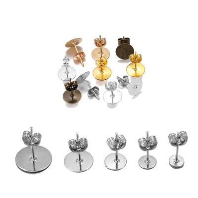 100pcs/lot KC Gold Stud Earring Blank Base with Earrings Plug Findings Fit Cabochon Cameo Settings For DIY Jewelry Making