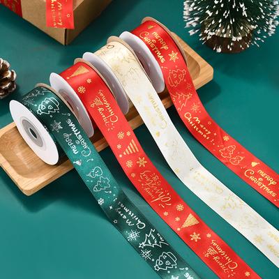10Yards 25mm Christmas Polyester Ribbon Merry Christmas Decoration DIY Cake Bouquet Gift Box Packaging New Year Party Supplies