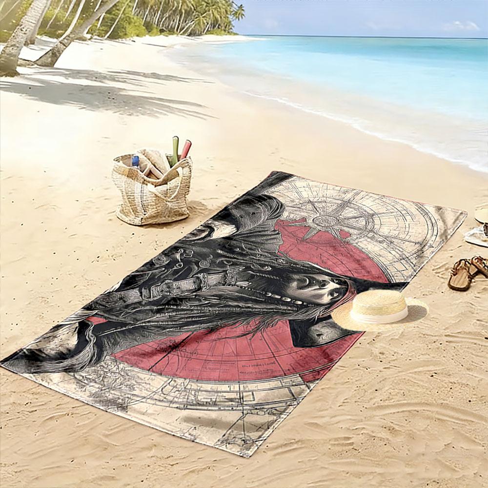 Pirate Illustration Beach Towel Beach Towel Quick-drying for Travel Outdoor Sports Jogging Beach and Swimming