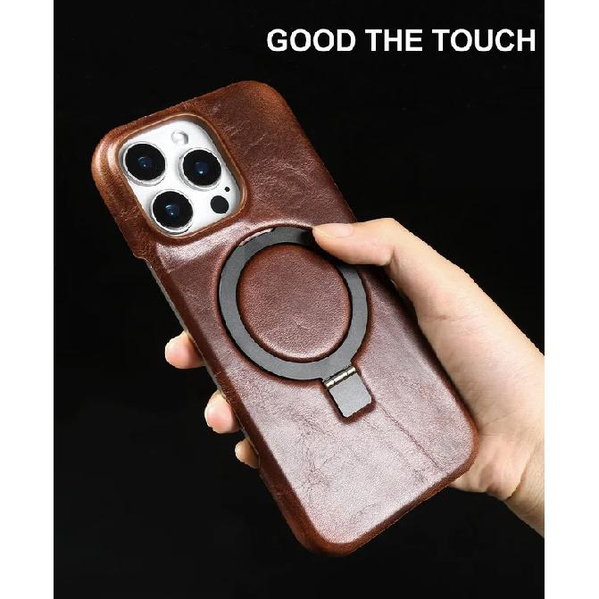 Foldable Bracket Stand Genuine Leather Phone Case For Iphone 16 Pro Max Iphone17 15 14 13 12 11 Kickstand Protective Back Shell