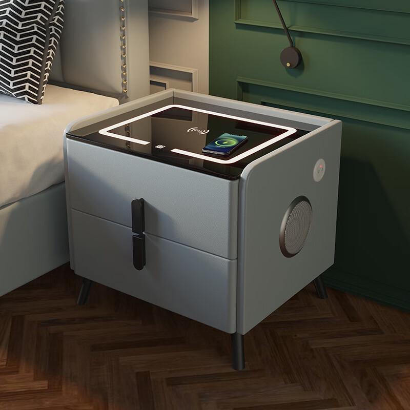 Smart Bedside Nightstand with LED & Wireless Charging