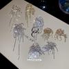 Silver Needle Rhinestone Firework Tassel Stud Earrings - Elegant and Fashionable Ear Ornaments for Women