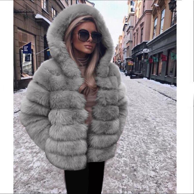 Women's Mid-Length Imitation Fox Fur Coat - Long Sleeve European & American Fashion Warm Overcoat