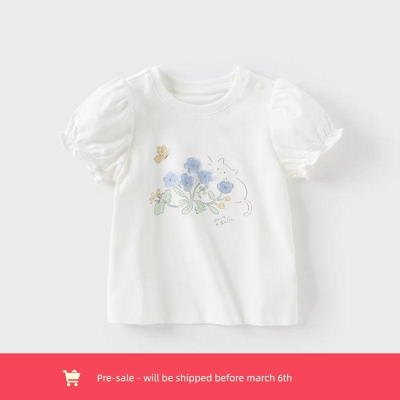 David Bella Kidsren's Short-Sleeved T-Shirt 2026 Summer New Style Baby Girl 5A Antibacterial and Anti-Mite Pure Cotton Thin Top