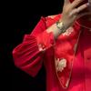 Chinese New Year 2024 Red Silk Dragon Shirt with Trumpet Sleeves