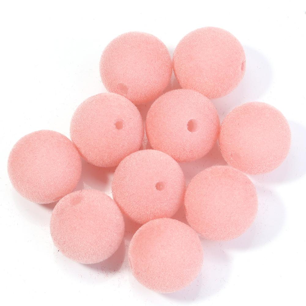 

10Pcs/Lot 16mm Colorful Flocking Acrylic Beads Round Velvet Beads Loose Spacer Beads For Jewelry Making DIY Keychain Crafts рожевий