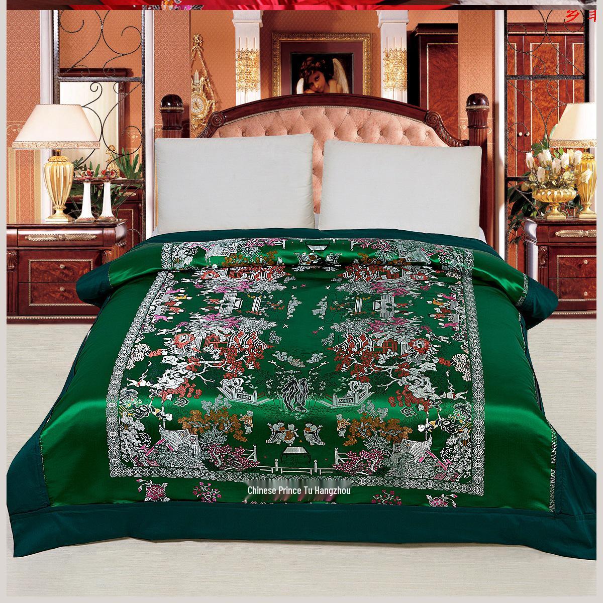 

Vintage Hangzhou Silk Brocade Wedding Quilt Cover - Big Red & Green, Soft Dragon Design 150x200 cm