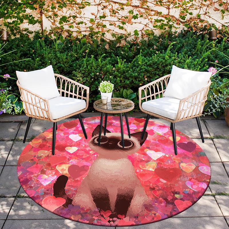 Pink Siamese Cat pattern round rug,Carpet Rug for Living Room Bedroom  Playroom ,Non-slip Floor Mat,Holiday Gifts and Birthday Gifts.