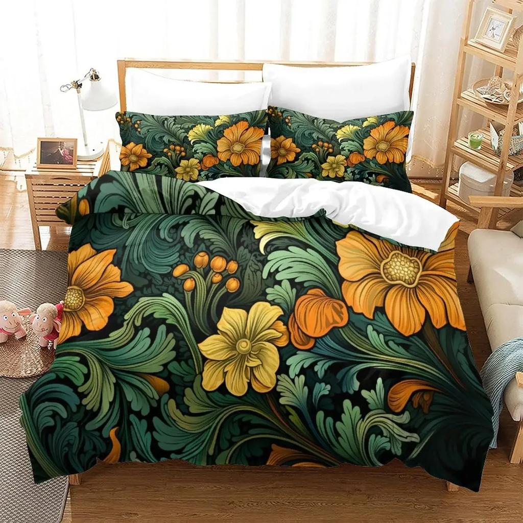 Peony Floral Duvet Cover Luxury Flower Leaves Bedding Set Garden Spring Blossom Comforter Cover Microfiber Botanical Quilt Cover