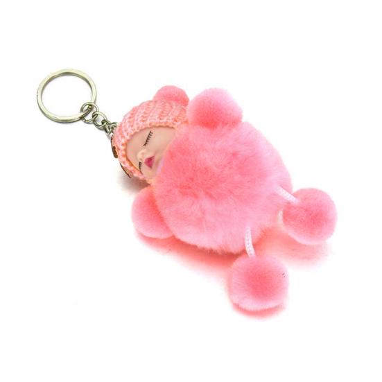 Bowknot Fluffy Pompom Plush Doll Hanging Pendant Key Ring Keychain