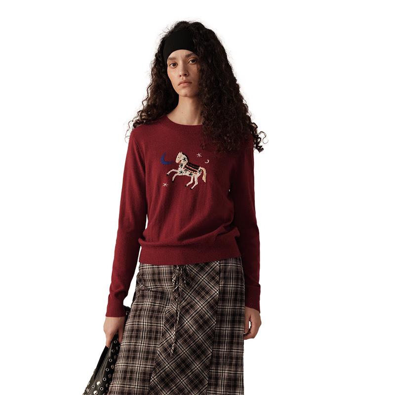 GREEN BELT Vintage Little Horse Jacquard Wool Sweater