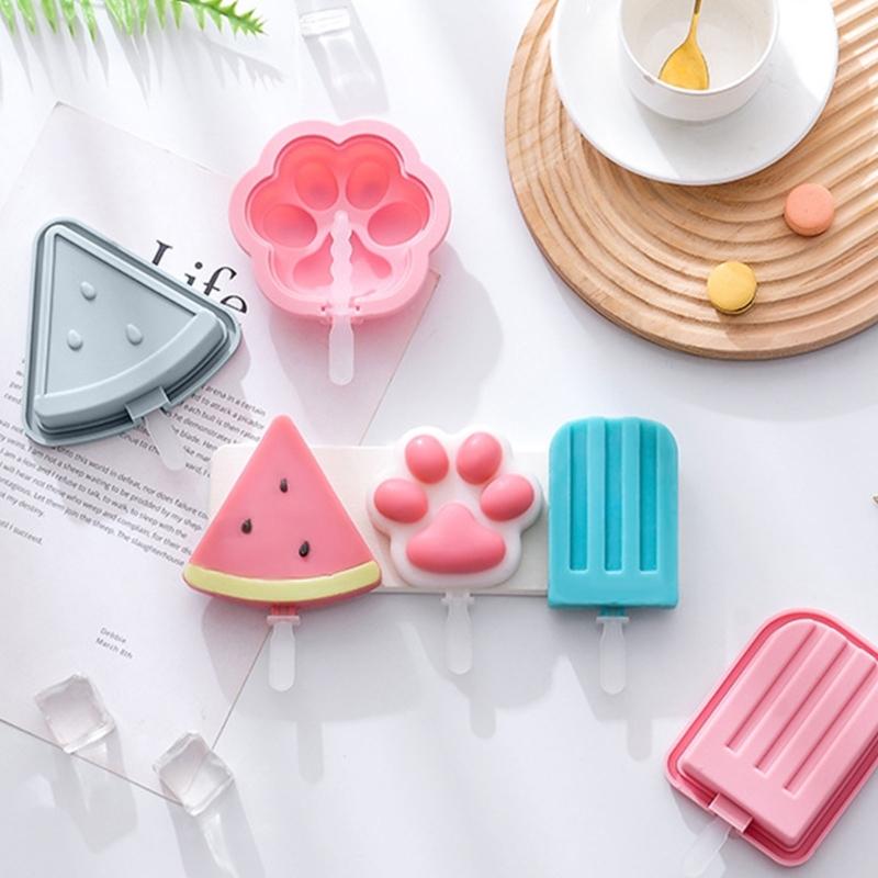 Silicone Popsicle-Molds Reusable Ice Pop-Moulds Watermelon Cat-Claw Bear Shape Mold for Children DIY Ice Popsicle-Mold