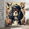 Animal Print Shower Curtain Vintage Style Dog Decor for Bathroom Floral Design Waterproof Fabric Perfect Gift Idea