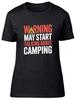 Warning May Start Talking About Camping Womens T-Shirt Ladies Gift Tee