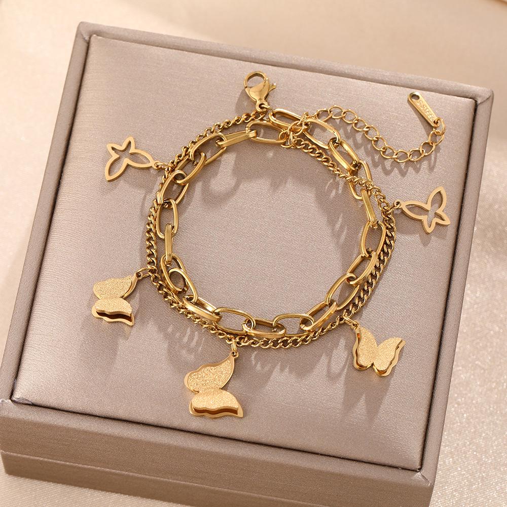 Luxe Titanium Staal Vierbladig Klaver Armband in Koreaanse Stijl met Ingelegde Diamanten voor Vrouwen - Kleurvast