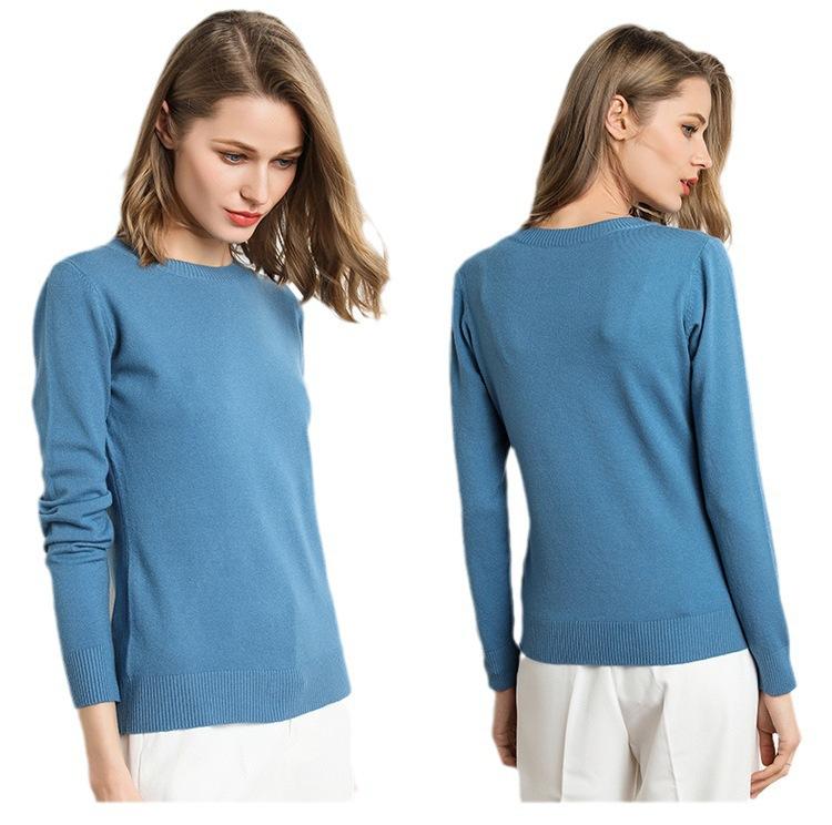 Women Slim O-Neck Pullover Cashmere Wool Blending Sweater Autumn and Winter Long-Sleeved Knit Bottoming Shirt Large Size