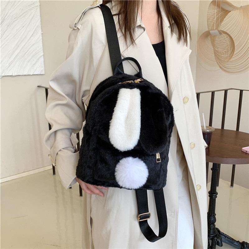 Schoolbag1011 New Fashion Personality Two-color Rabbit Ears Lamb Wool Bag Women's Japanese Cute Girl Travel Backpack