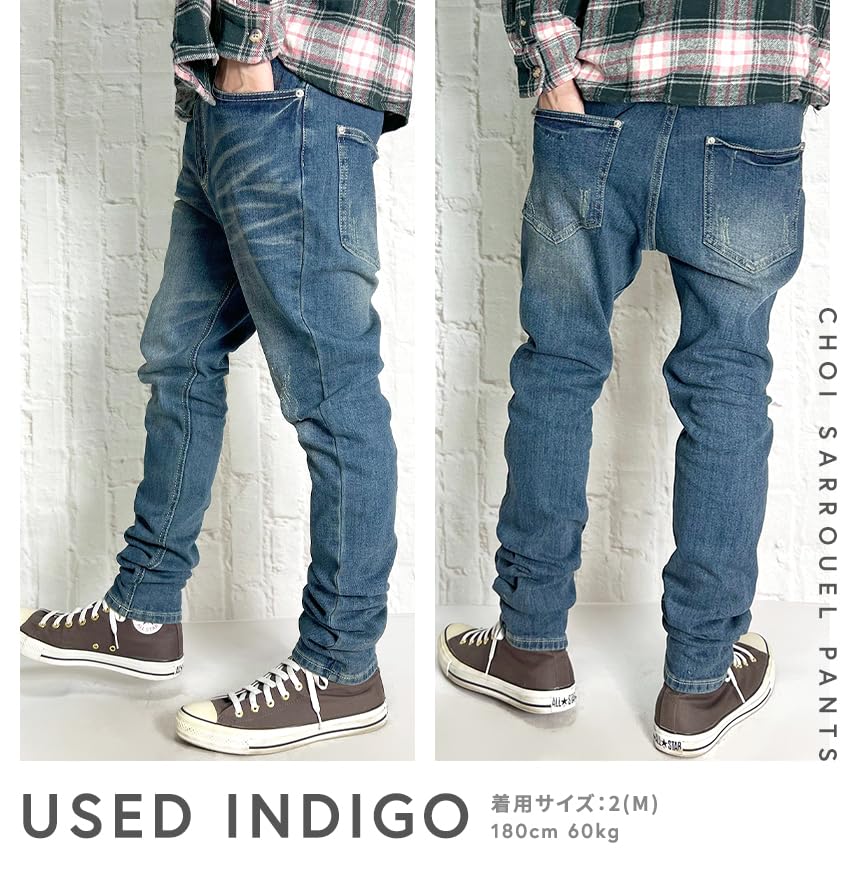 Beat Jive INDIGO Denim Sarouel Skinny Stretch Twill Tapered Sarouel Pants 2026-2-USED Pants, Pants, Pants, Men's