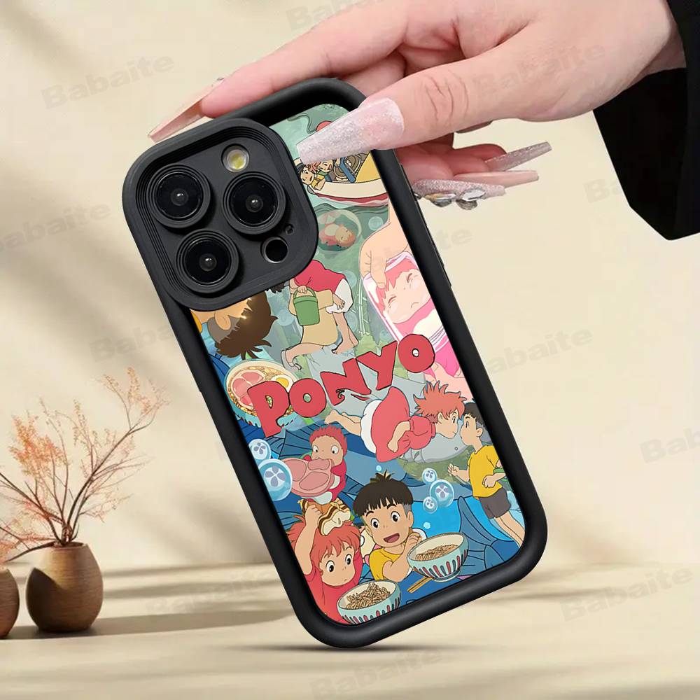 

Cute P-Ponyo Movie On The Cliff Phone Case For IPhone 17 16 15 14 13 12 11 Pro Max Plus Black Full Coverage TPU iPhone 12 pro